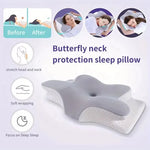 oreiller mousse mémoire forme papillon gris blanc moderne ergonomique doux massage voyage