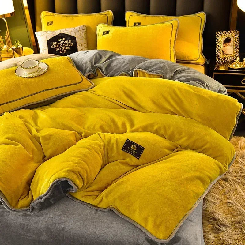 housse couette taies d'oreiller drap molleton velours doux moderne élégant beige violet jaune orange