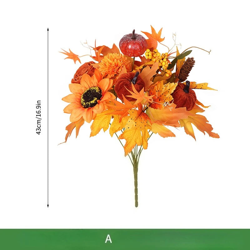 décoration intérieure bouquet fleurs artificielles automnales orange rouge vert noël halloween rustic