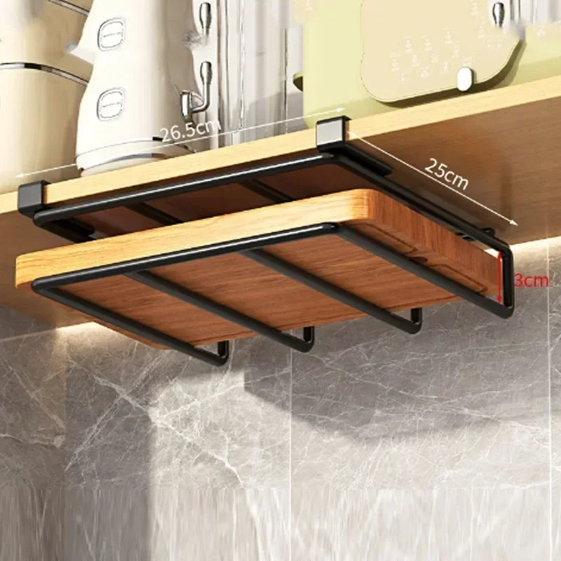 étagère sous meuble acier inoxydable noir texture bois moderne clips magnétiques porte serviette porte