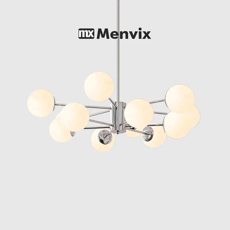 lampe suspendue moderne sphères translucides 95cm blanc chrome(touches on off)