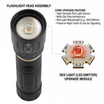 lampe torche led rouge rechargeable aluminium robuste tactique chasse camping pêche