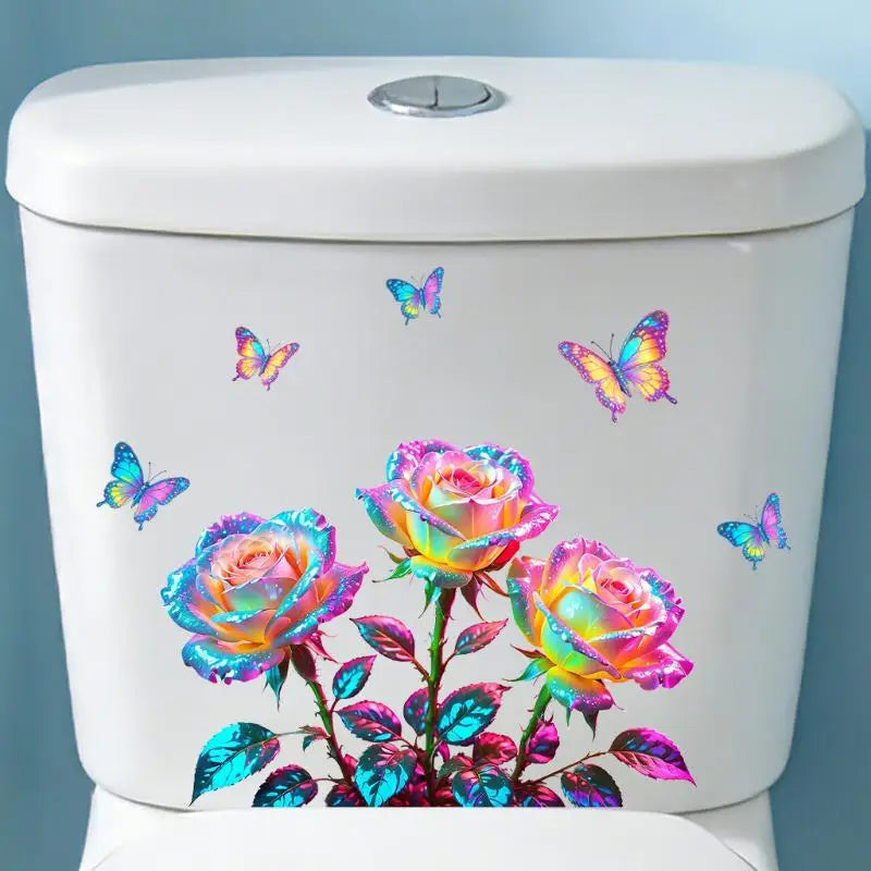 stickers muraux roses papillons multicolores reflets métalliques moderne adhésifs chambre salon