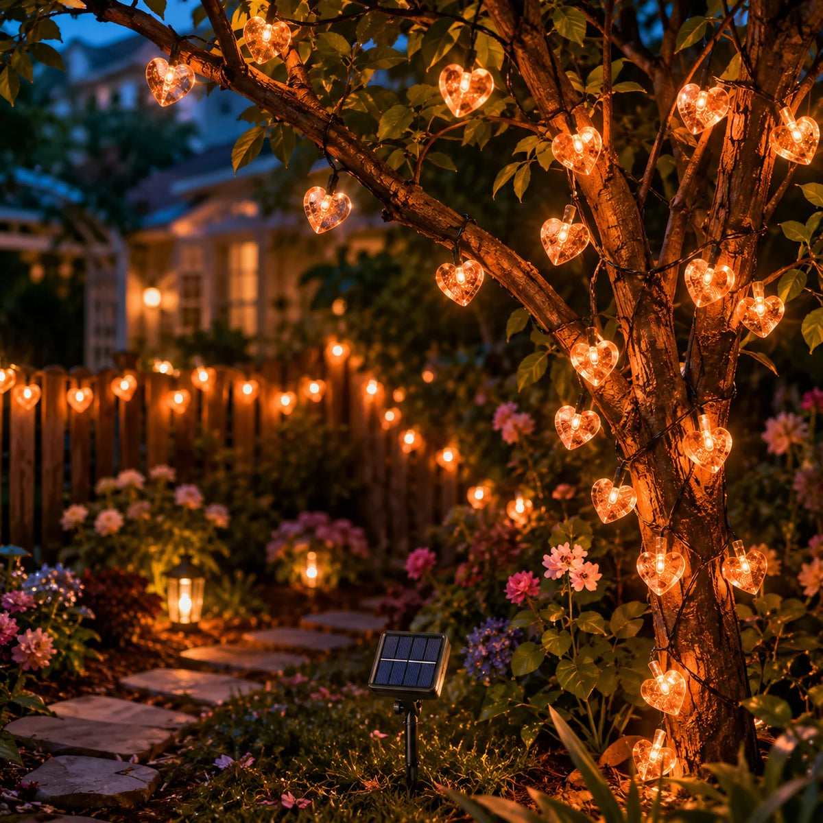 guirlande lumineuse cœur multicolore moderne extérieur patio jardin 100 led 12m