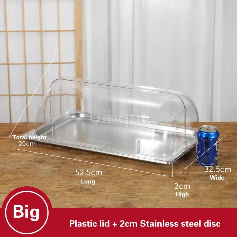 bac alimentaire acier inoxydable couvercle transparent poignée buffet cuisine moderne