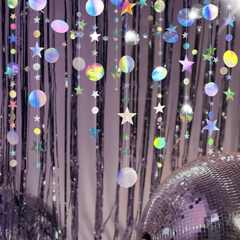 guirlande or argent étoiles paillettes festives moderne anniversaire mariage deco chambre fil suspension disco