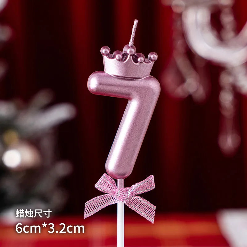 bougies numeriques rose couronne ruban brillant pique decoration anniversaire festif chiffres princesse