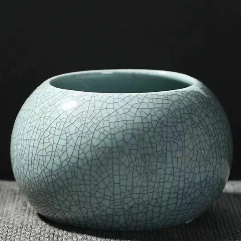 pot fleurs céramique porcelaine glacé craquelé moderne minimaliste vert gris opaque