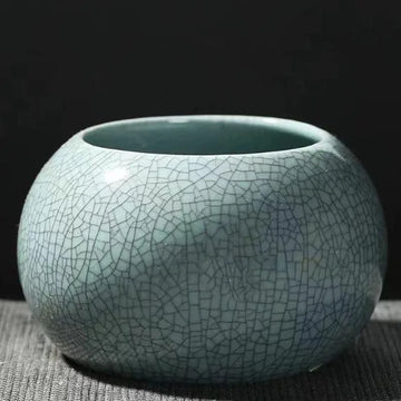 pot fleurs céramique porcelaine glacé craquelé moderne minimaliste vert gris opaque