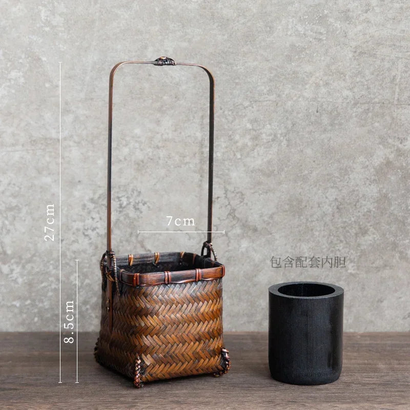 panier rotin tressé main vase bambou décoration fleurs rustique artisanal maison