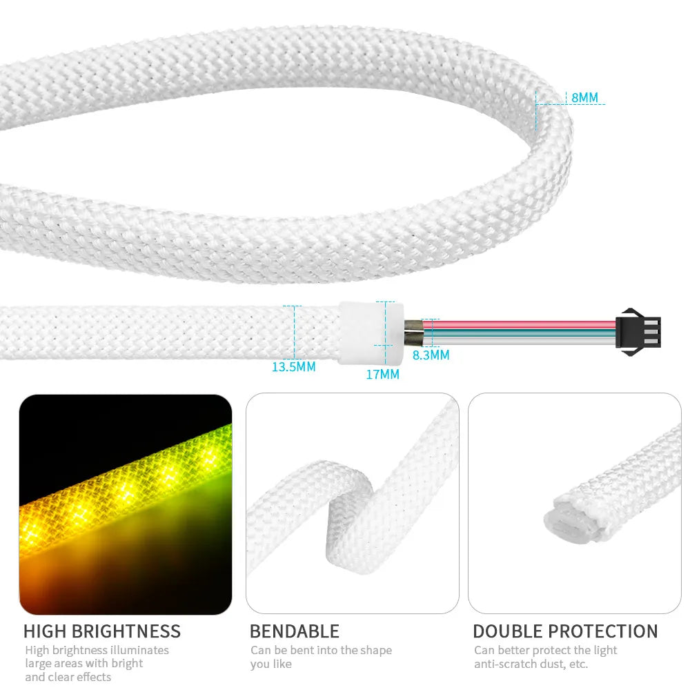 tube néon flexible led rgbic 60 diodes vert blanc bleu rose jaune tissé moderne
