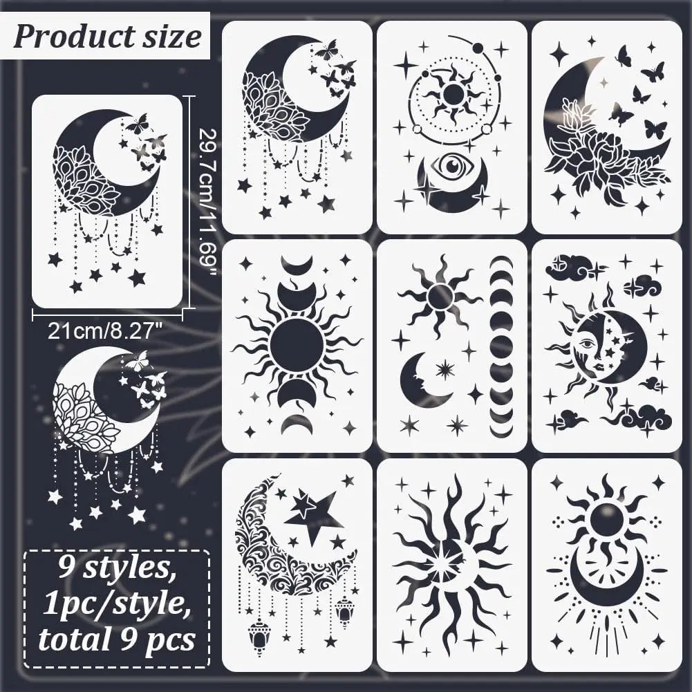 stencils blanc noir lune soleil étoiles papillons floral adhésif artisanal décoration scrapbooking