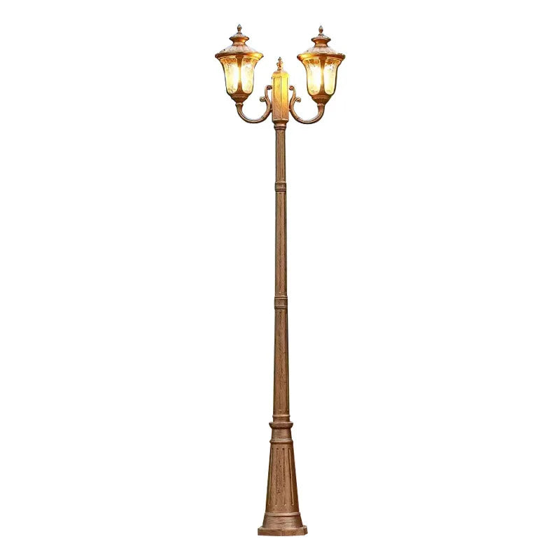 lampe rue marron texture métallique finition antique classique 230cm led abat jour verre ancien