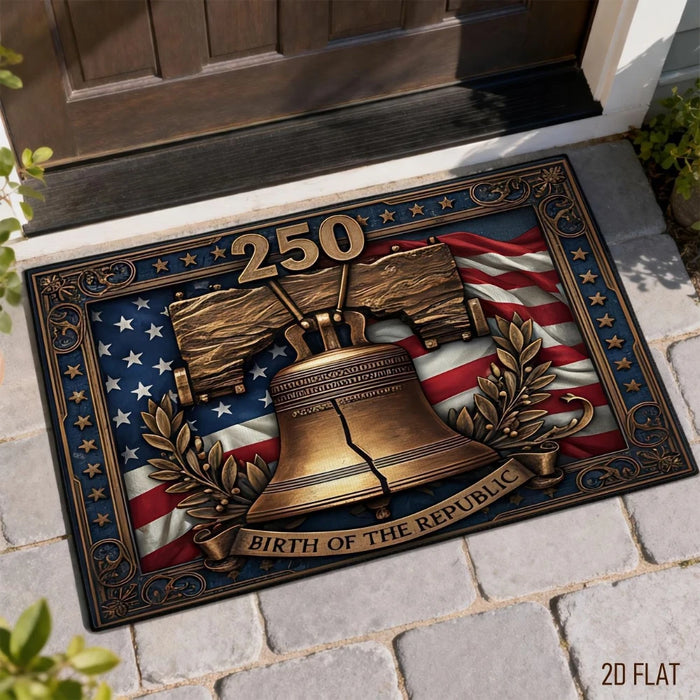 tapis d'entrée drapeau américain cloche aigle roses patriotique anniversaire bleu blanc doré rouge vert