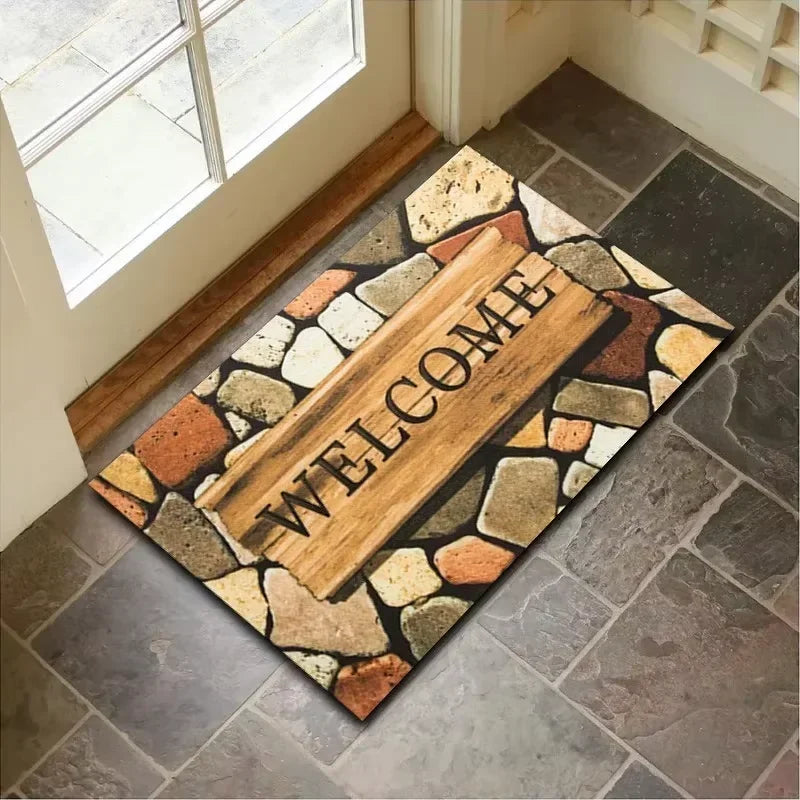 tapis d'entrée moderne antidérapant multicolore texture roche motif géométrique 40x60cm
