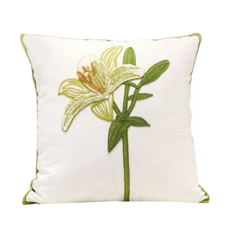Coussin Carré Coréen Anti Décubitus Coton Polyester Tricot Fleur Brodé Amovible Lavable Moderne