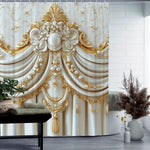 rideau douche blanc doré ornements baroques classique imperméable polyester respectueux environnement