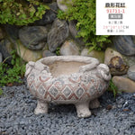 pots fleurs vintage gris motifs géométriques rustiques plantes artificielles cour jardin decoration