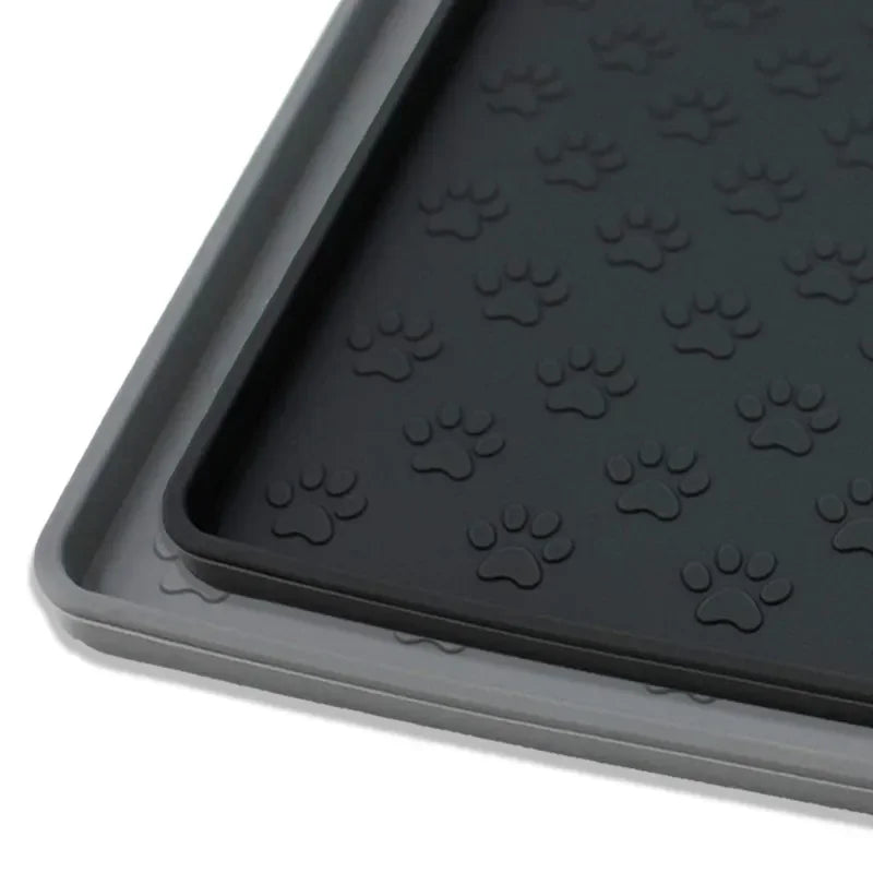 tapis nourriture animal imprimé pattes gris moderne opacité 80x60cm 60x46cm 40x30cm 29.5x18cm