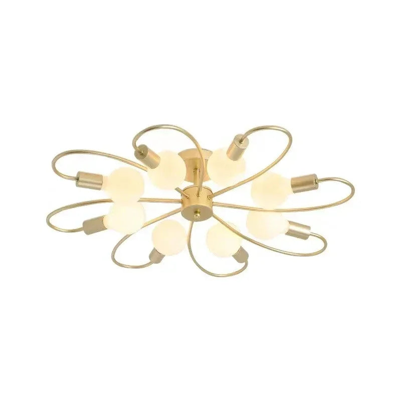 plafonnier moderne or noir ampoules led structure circulaire branches incurvées opalescent surface fixations