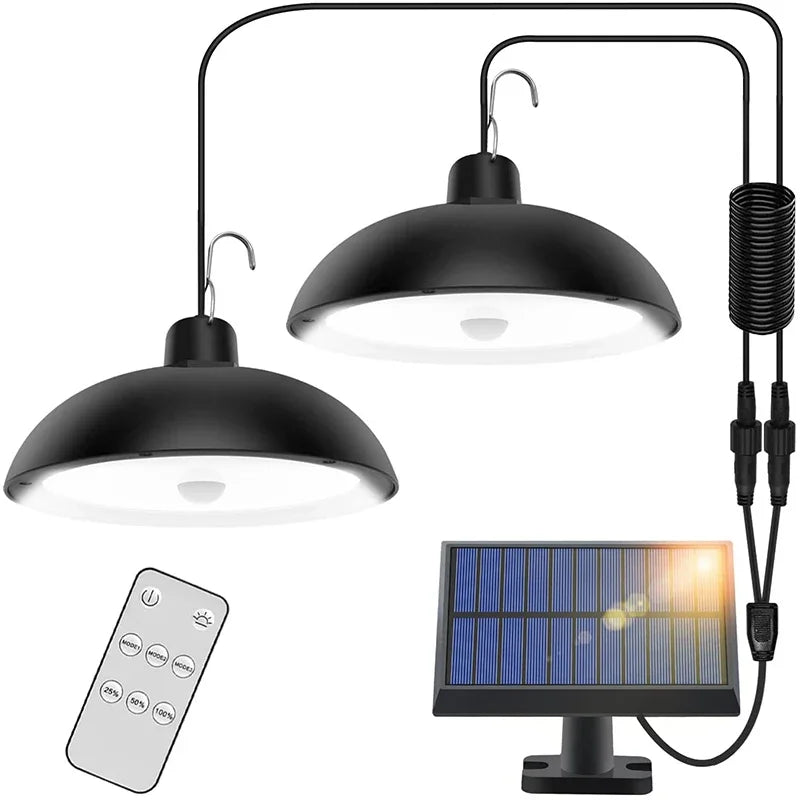lampe solaire suspension extérieure led étanche ip65 noir moderne télécommande