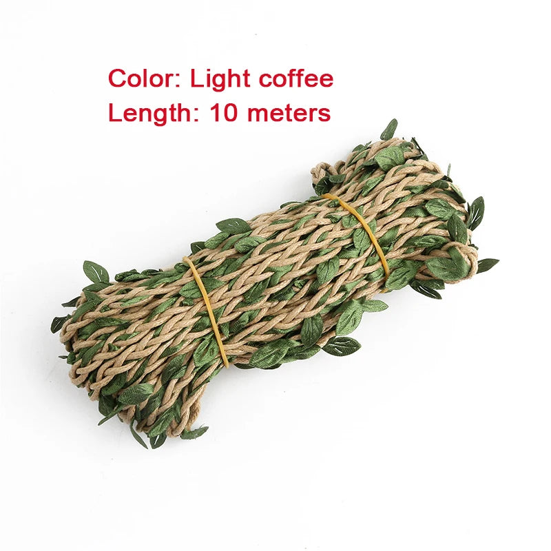 ruban tressé feuilles vertes artisanal 10m polyestere jute decoration mariage garden diycraft vert rouge