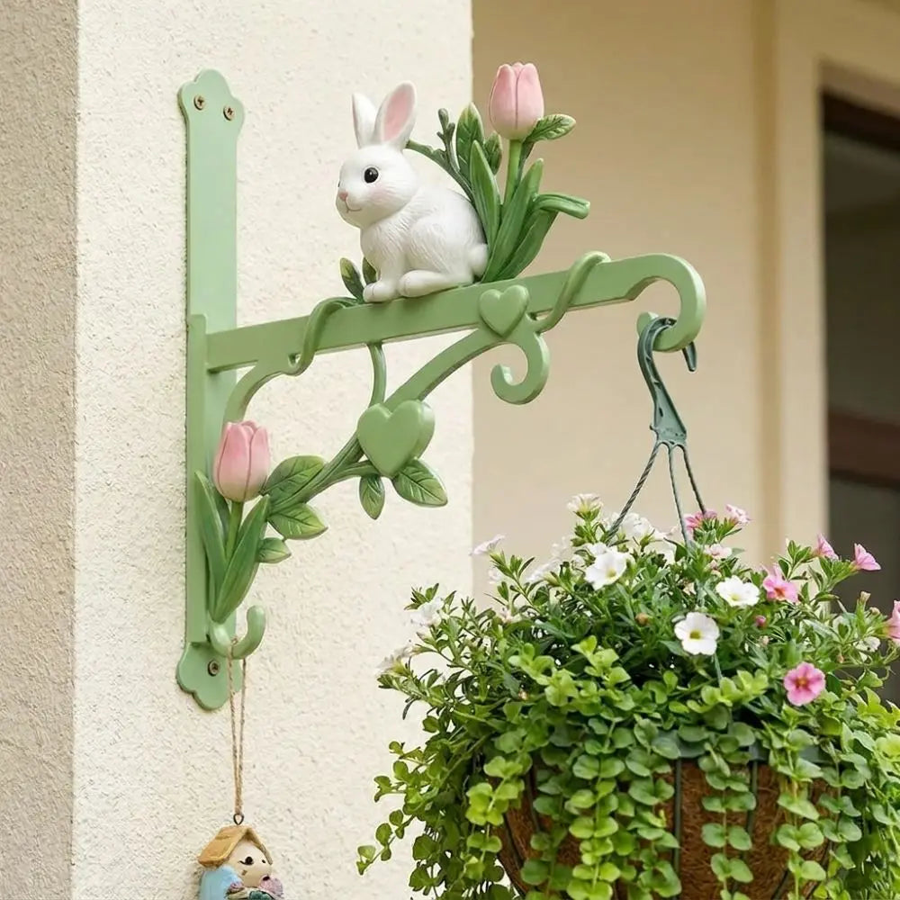porte plantes mural lapin fleurs blanches jaune vert décoratif vintage fixations visnels inclusion figurine