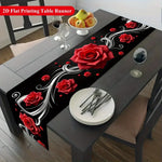 nappe runner fleurs roses relief fond noir décoratif argenté table manger
