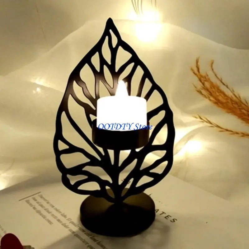support bougie moderne élégant feuille stylisée gravure bougie non incluse base plate doré