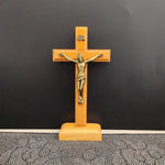 croix religieuse bois figurine jesus christ inscription inr église décoration maison stable or bronze