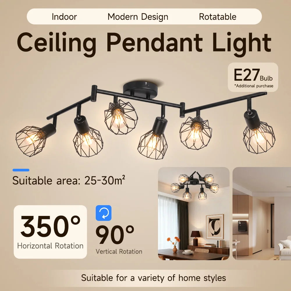 lampe suspendue moderne cage métallique noire interrupteur poussoir led e27 haute basse