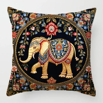 housse coussin carrée motif éléphant fleurs vintage canapé salon décoratif