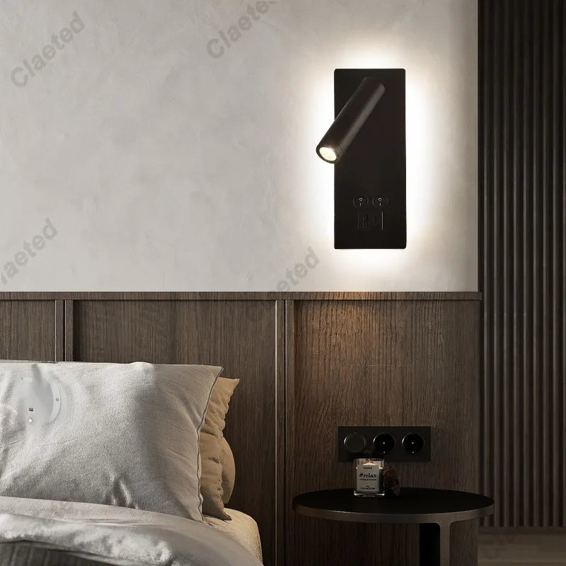 lampe chevet rechargeable led moderne noire blanche murale chargeur smartphone
