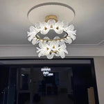 Suspension lumineuse moderne florale blanc doré LED câbles métalliques transparentes chambre salon
