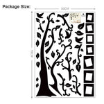 sticker mural arbre moderne noir branches feuilles oiseaux cadres photo 50x70cm
