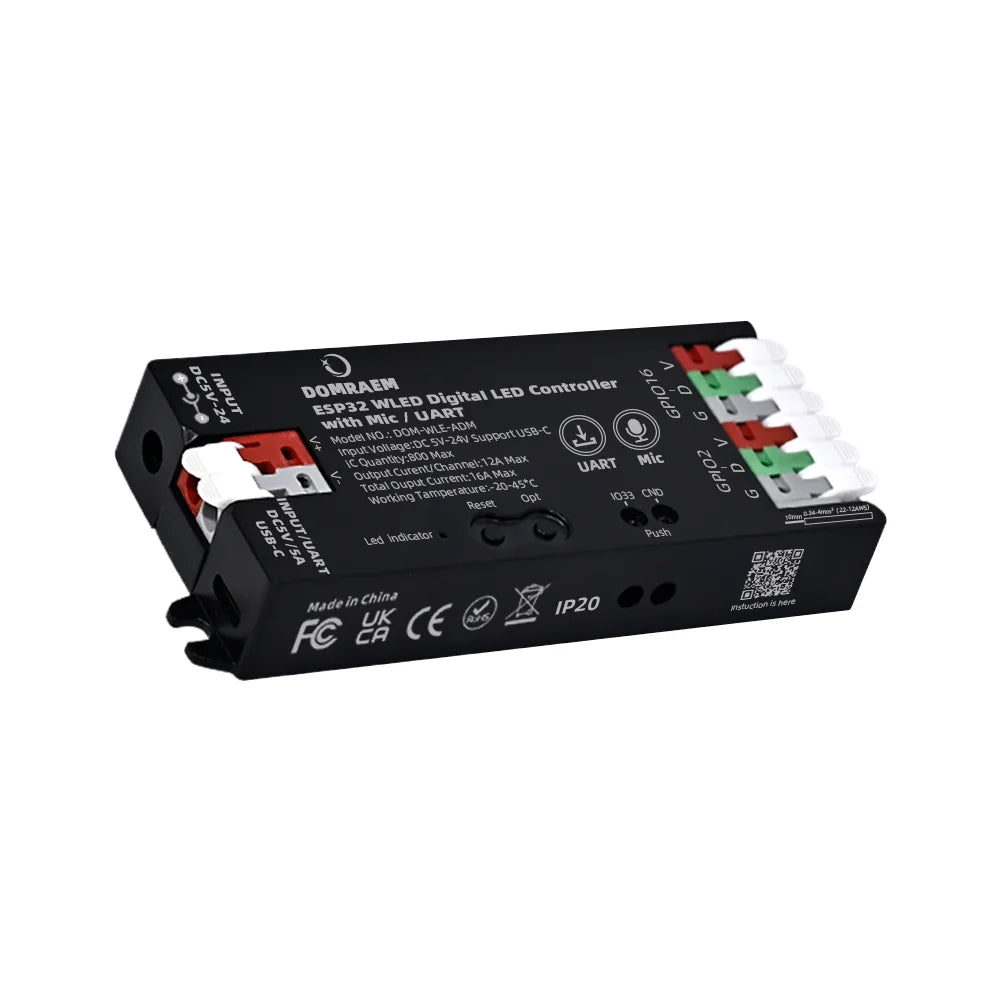contrôleur led esp32 wled wifi noir blanc programmable addressable pixel strip rgbic ws2812