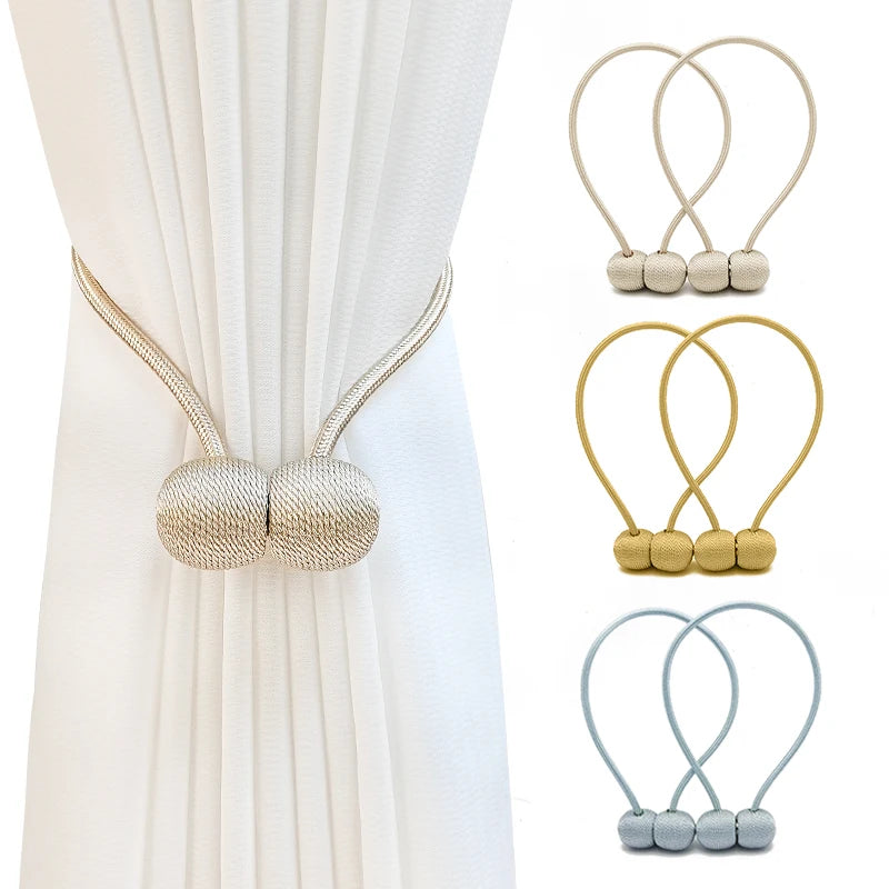 boucles rideaux moderne or argent gris bleu tissu chanvre attache pompon métal aluminium élégantextérieur