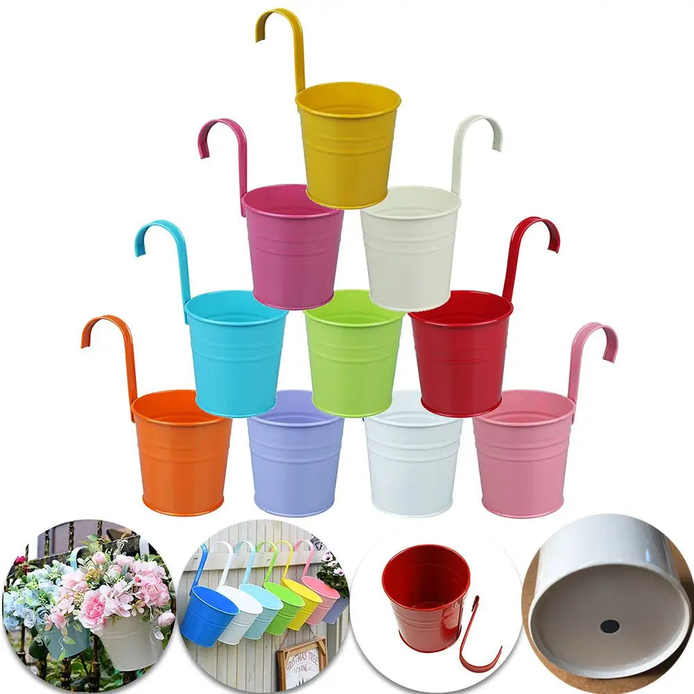 Pots suspendus modernes pot fleurs crochet métal couleurs rose rouge orange bleu vert crème