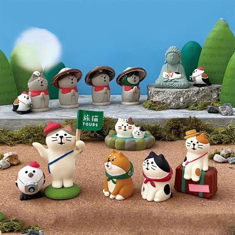statuettes chats japonaises résine collection animaux décor cartoon traditionnels expressions faciales accessoires