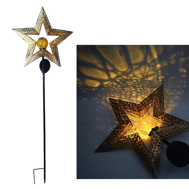 lumière solaire or artisanale étoiles motifs floraux oiseau jardin décoration extérieure