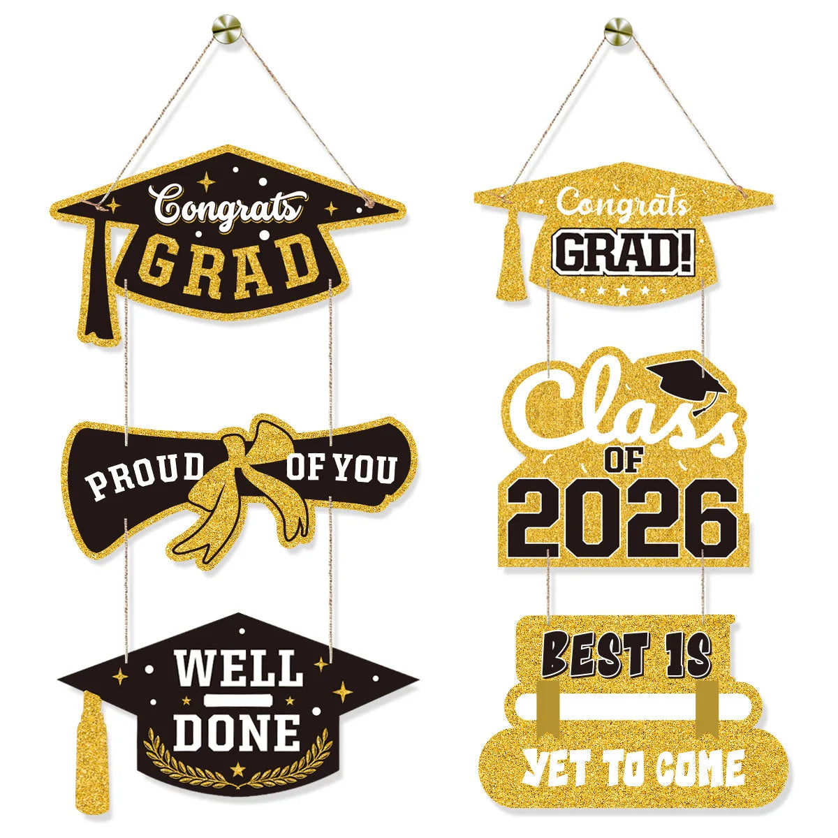 guirlande décoration graduation diplômes chapeaux congrats grad proud class 2026 doré bleu noir élégante