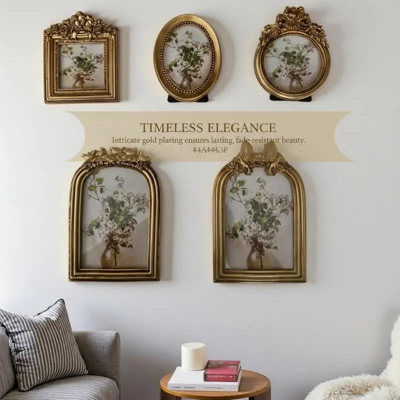cadres photo dorés ornements baroques motifs floraux vintage classiqueintérieur décorationmurale photos famille