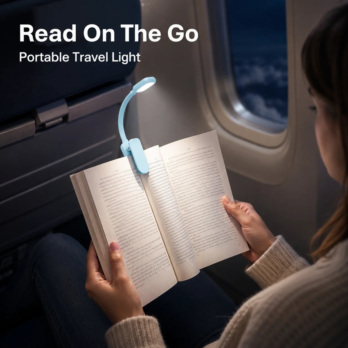 lampe lecture portable pinces ajustables bleu noir blanc niveaux luminosité recharge usb tactile