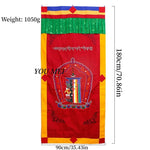 rideau tibétain brodé motifs géométriques tissu coloré jaune rouge vert bleu blanc orange