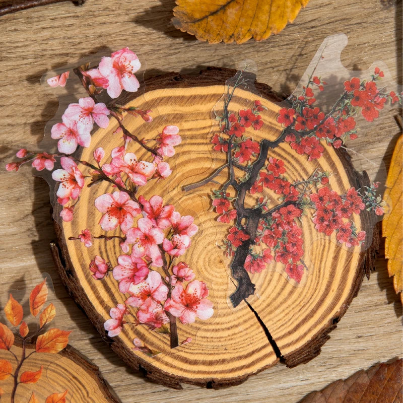 autocollants arbres branches feuilles fleurs scrapbooking étiquettes journal papeterie tasse planificateur transparents naturels