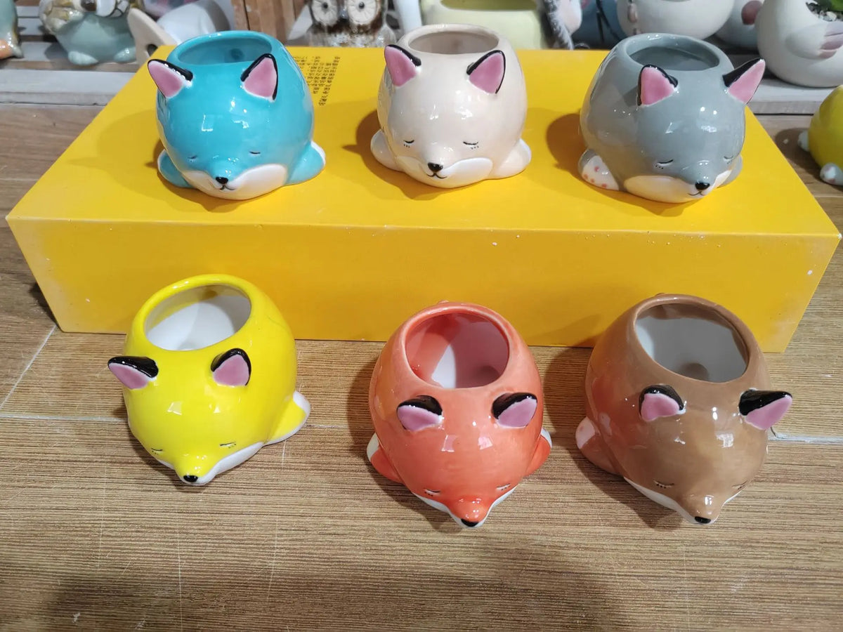 cache pots animaux mignons porc chien renard hérisson bleu rose gris orange blanc opacité