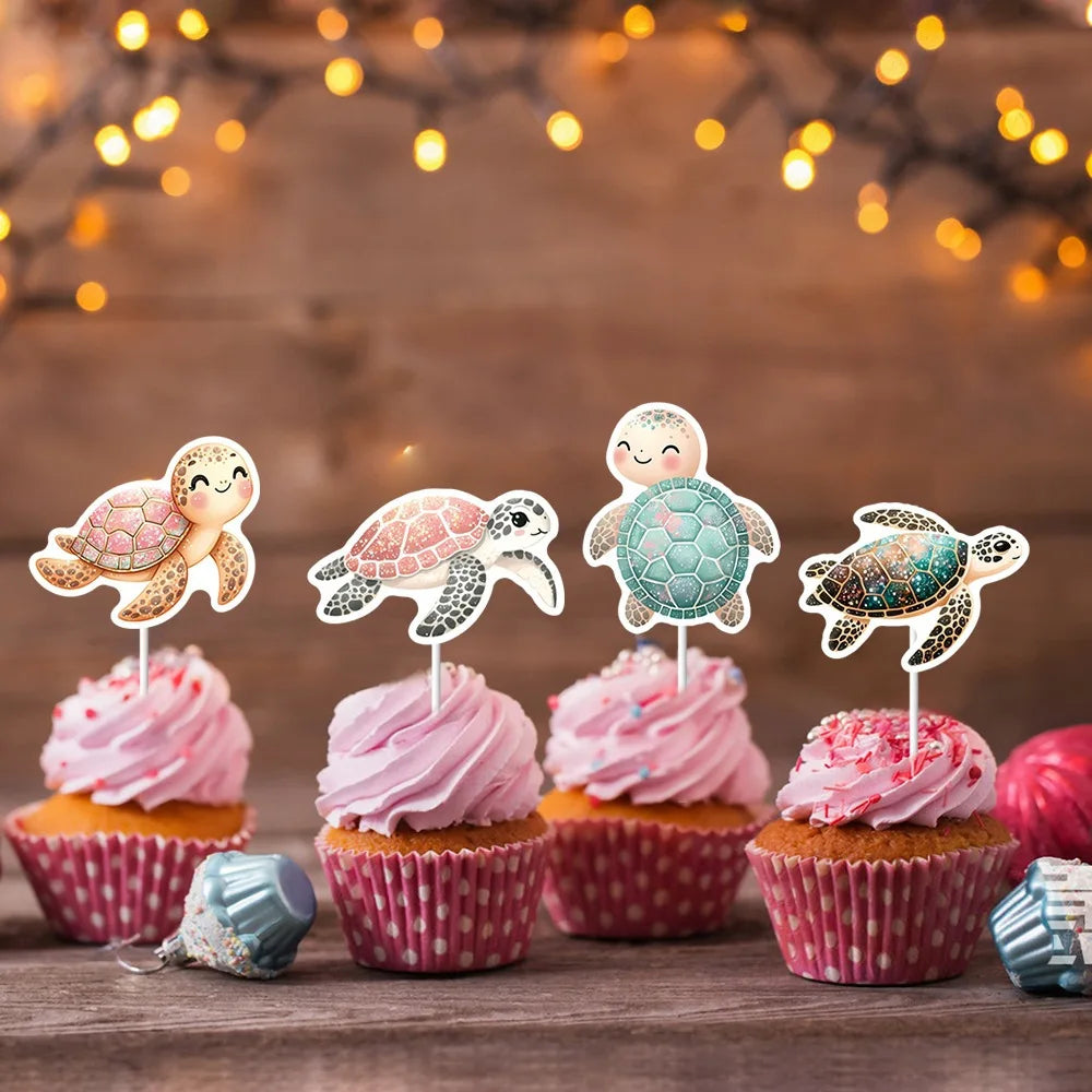 décoration gâteau tortue souriante motif animal bébé anniversaire fêtes enfant félicitations occasionnels carton rose