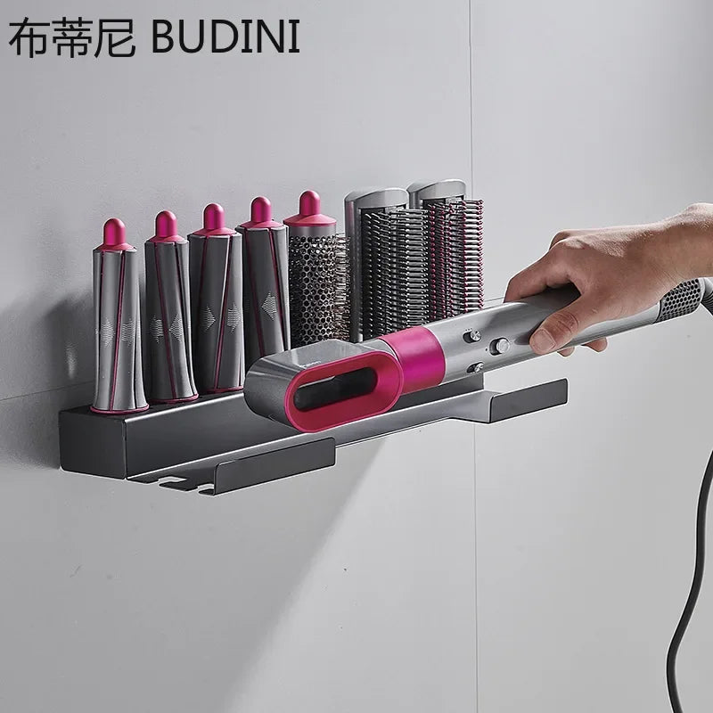 organisateur mural accessoires coiffure support rangement salle bain moderne minimaliste fixations murales rouleaux brosses