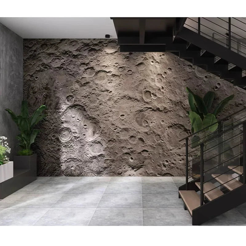 papier peint mural moderne texture lunaire cratères gris noir blanc minimalisteintérieur décoration
