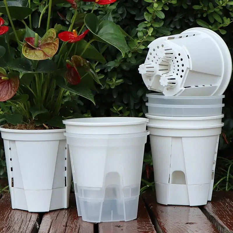 pots fleurs noirs blancs modernes couvercles perforés tailles diverses hydroponie jardinage